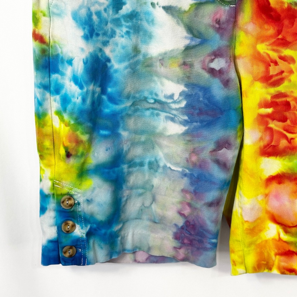 Rafaella Size 10 Shorts Handmade Tie Dye Bermuda Blue Yellow Red Mid Rise 436 - Picture 5 of 12